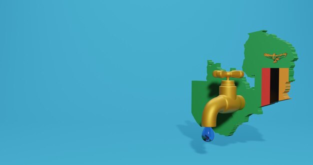 Crise de l'eau et saison sèche en Zambie pour l'infographie et le contenu des médias sociaux en rendu 3D