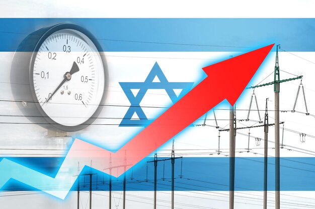 Crise énergétique Graphique sur le fond du drapeau d'Israël Concept de crise énergétique mondiale