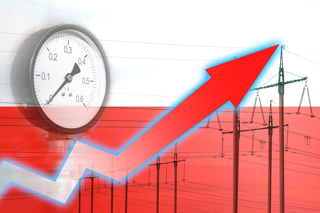 Crise énergétique Graphique sur le fond du drapeau de la Pologne Concept de crise énergétique mondiale