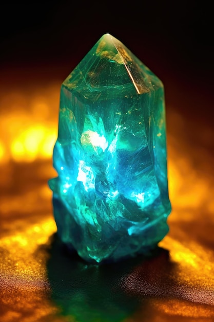 Un cristal bleu avec une lumière rougeoyante