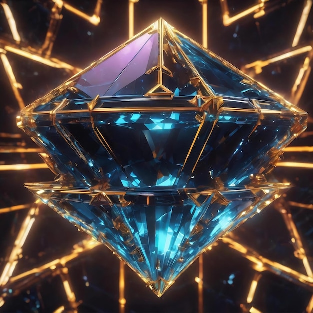 Des cristaux de diamants brillants de forme géométrique futuriste de style cyberpunk avec un design à effet bleu pour la promotion