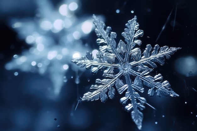 Des cristaux de glace tombent sur le sol gelé la nuit d'hiver.