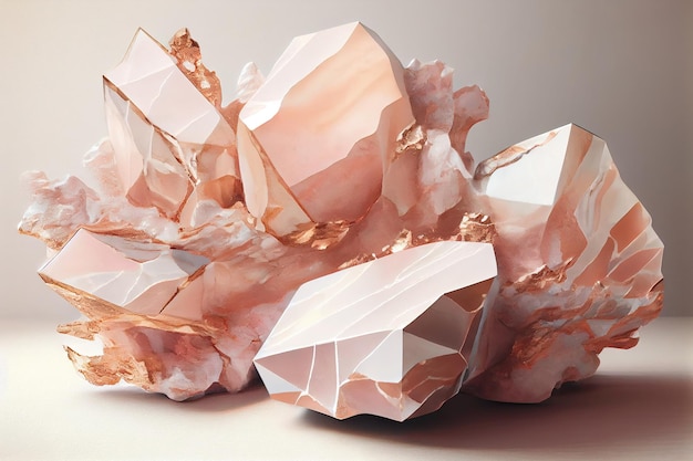 Photo des cristaux roses sont posés sur une table.