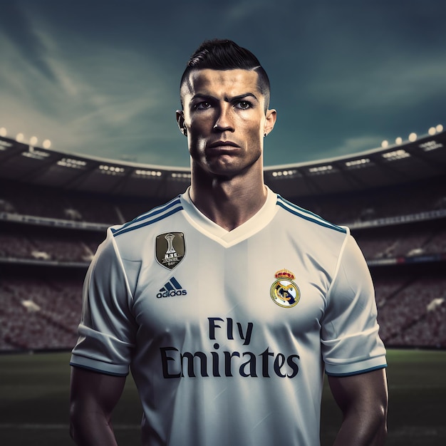 Cristiano Ronaldo avec le vrai kit de Madrid créé avec l'IA générative