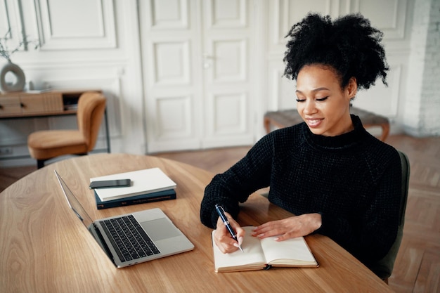 Écrit les points importants dans le carnet de journal Une femme lit un livre Un étudiant intelligent