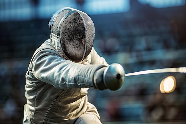 Écrivain masculin avec une épée dans les mains en gros plan