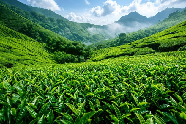 Écrivez sur le contraste de l'arbuste de thé vert vibrant génératif ai