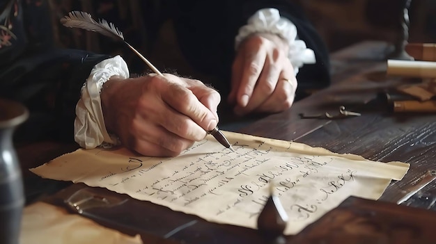 Écrivez à la plume sur un vieux parchemin