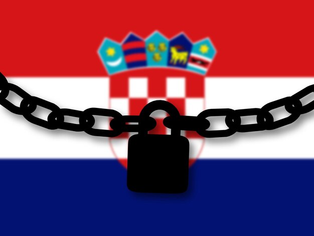 Croatie sécurité Silhouette d'une chaîne et d'un cadenas sur le drapeau national