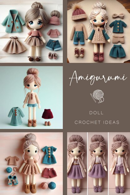 Crochet Amigurumi Poupées en turquoise Poussière rose gris et crème nuances pour les enfants idées de crochet