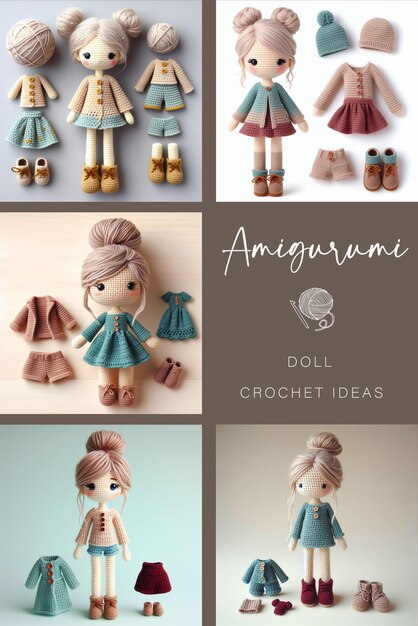 Crochet Amigurumi Poupées en turquoise Poussière rose gris et crème nuances pour les enfants idées de crochet