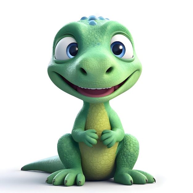 Crocodile de dessin animé avec un sourire sur le visage rendu 3D