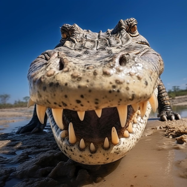 Crocodile du Nil reniflant le portrait de la caméra