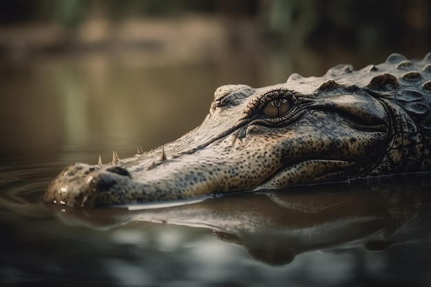 Photo un crocodile flotte dans l'eau avec sa tête sortant de l'eau.