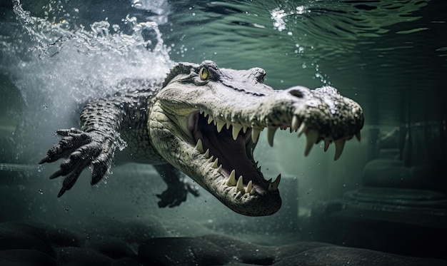 Le crocodile a gracieusement plongé dans l'eau capturé dans une superbe photographie sous-marine designe designe