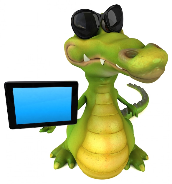 crocodile illustré drôle tenant une tablette