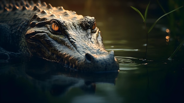 Un crocodile mystique caché juste sous la surface de l'eau