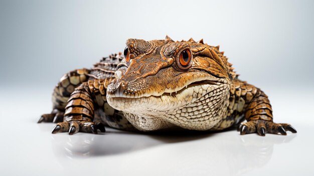 Un crocodile sauvage isolé sur un fond blanc