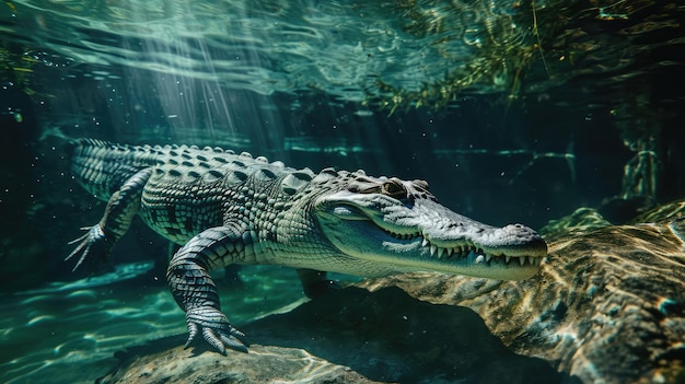 Photo crocodile sous-marin généré par l'ia image