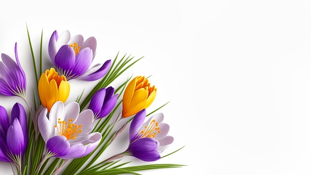 Crocus sur fond blanc fleurs printanières fraîches Généré AI