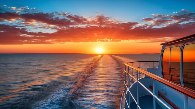 Croisière au crépuscule Au quai au coucher du soleil Voyage sur le front de mer côtier