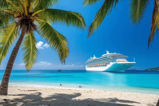 Croisière aux Caraïbes avec palmier sur la plage de corail