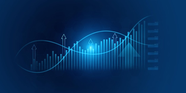 Photo croissance des affaires flèche vers le haut numérique sur fond bleu foncé