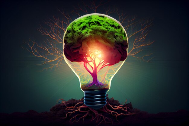 La croissance des arbres dans l'ampoule électrique, les économies d'énergie durables et le concept d'environnement du jour de la Terre