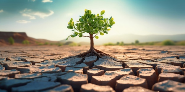La croissance des arbres sur l'usine de terre fissurée dans les sols arides pour protéger le réchauffement climatique et le changement climatique Generat