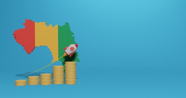 Croissance économique dans le pays de Guinée pour l'infographie et le contenu des médias sociaux en rendu 3D
