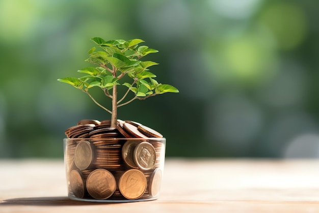 Croissance de l'entreprise avec un arbre en croissance sur une pièce montrant les développements financiers Planification financière
