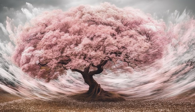 Photo croissance de la nature dans un paysage surréaliste généré par ordinateur généré par l'ia