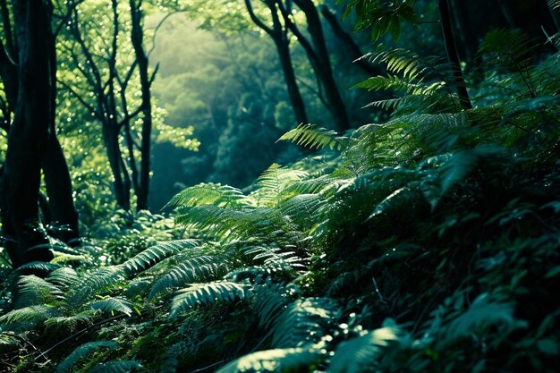 Croissance naturelle des fougères, des arbres et de la beauté des forêts sans population générées