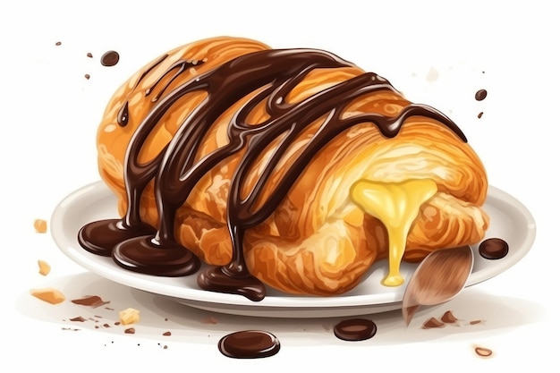 Croissant au beurre au chocolat isolé sur fond blanc généré par l'IA