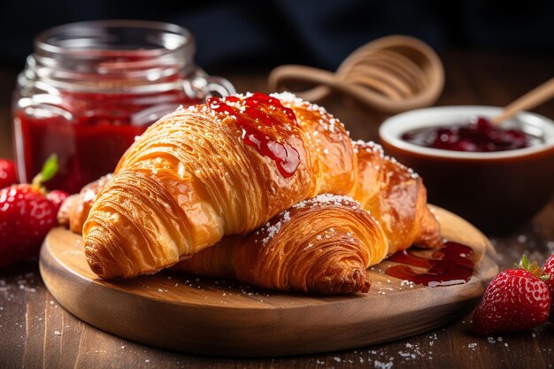 Croissant au beurre avec confiture douce du matin