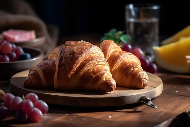 Croissant au jambon et fromage sur fond sombre Réseau de neurones généré par l'IA