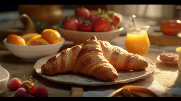 Croissant Breakfast Feast on a Table Une superbe illustration créée à l'aide d'outils d'IA génératifs