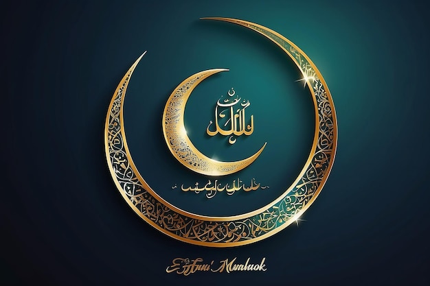 Croissant brillant décoré de fleurs Lune avec texte de calligraphie islamique arabe Eid Mubarak sur g