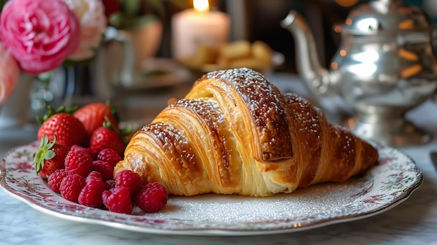 Croissant et café Le petit déjeuner du matin Élégance