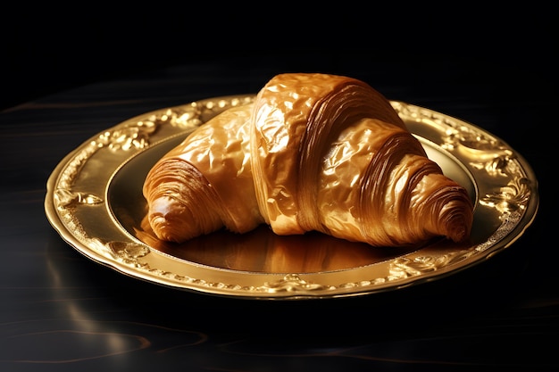 Photo croissant doré sur une assiette