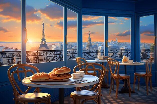 Photo un croissant avec du café sur un balcon ai génératif