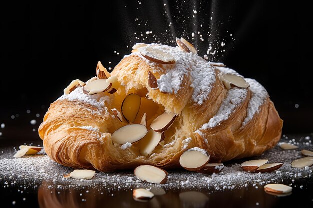 Croissant fourré aux amandes et sucre en poudre