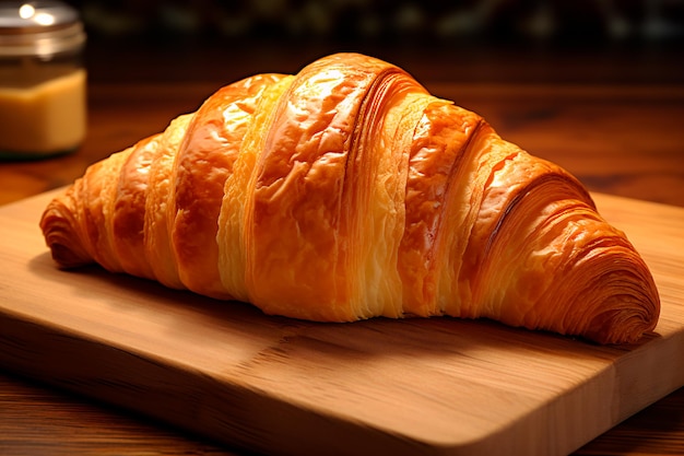 Croissant frais et croustillant sur une table en bois Petit-déjeuner rapide généré par l'IA