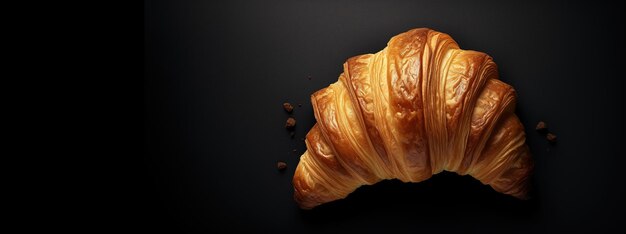 Photo croissant frais ia génératif sur fond sombre avec espace de copie boulangerie française