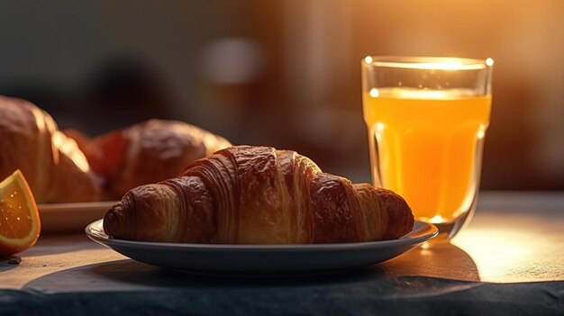 Croissant et jus d'orange IA générative