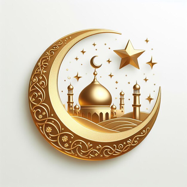 un croissant de lune doré avec un dessin sur le concept de Ramadan