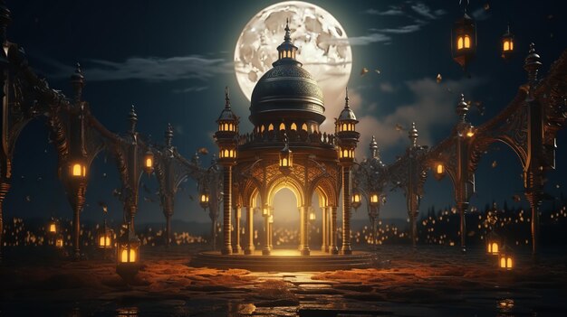 Le croissant de lune et une mosquée Generative Ai