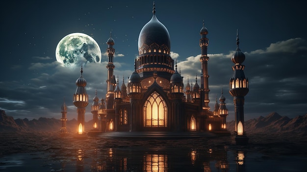 Le croissant de lune et une mosquée