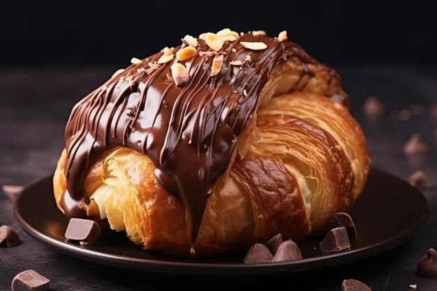 croissant de petit déjeuner avec chocolat