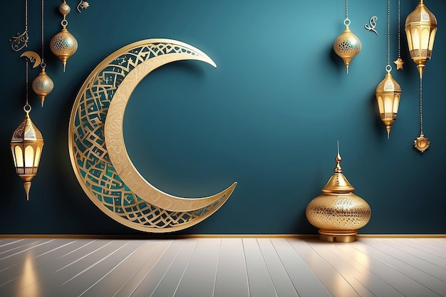 Le croissant de Ramadan sur un fond mural moderne Le fond de Ramadan de luxe